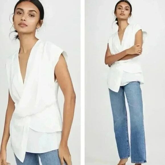 Acler Collins Twist Blouse XL Ivory White Sleeveless Neutral Contemporary NWT - Picture 1 of 14
